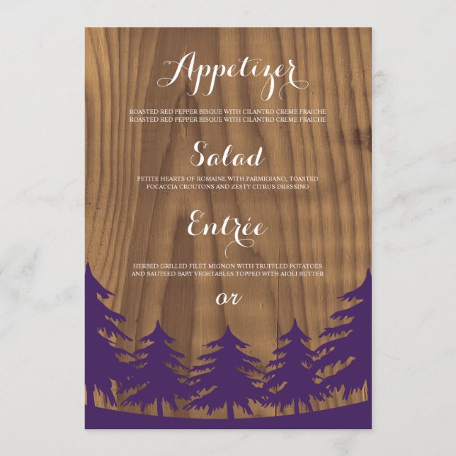 Tarjetas de menú de Boda forestal (Anverso)