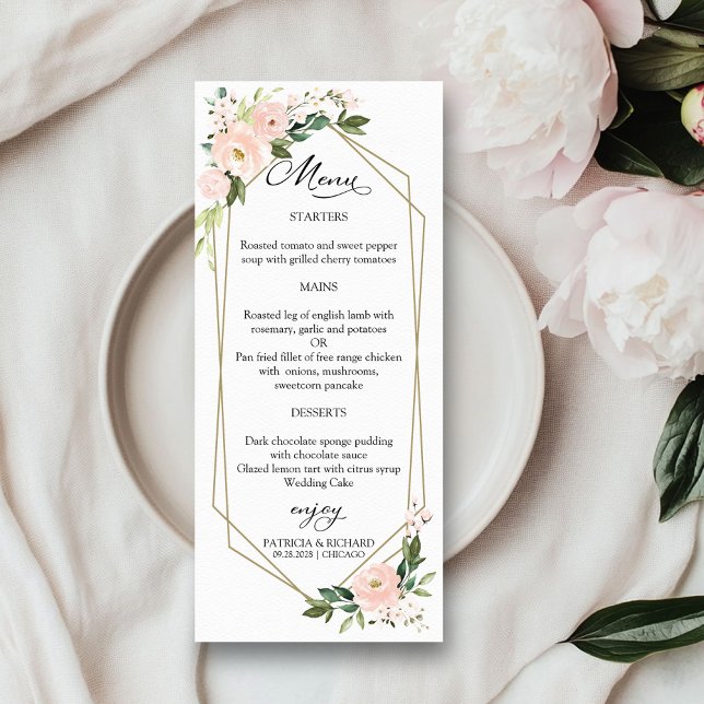 Tarjetas de menú de boda geométricas florales con  (Subido por el creador)