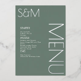 Tarjetas de menú de boda iniciales en plata prensa