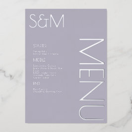 Tarjetas de menú de boda iniciales en plata presio
