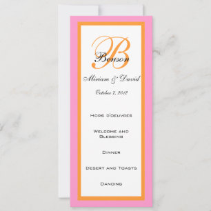 Tarjetas de Menú de Boda Rosa Naranja
