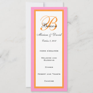 Tarjetas de Menú de Boda Rosa Naranja