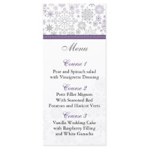 tarjetas de menú de bodas de invierno con copos de