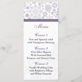 tarjetas de menú de bodas de invierno con copos de