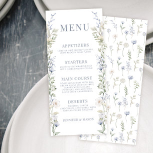 Tarjetas de menú de bodas del jardín de flores sil