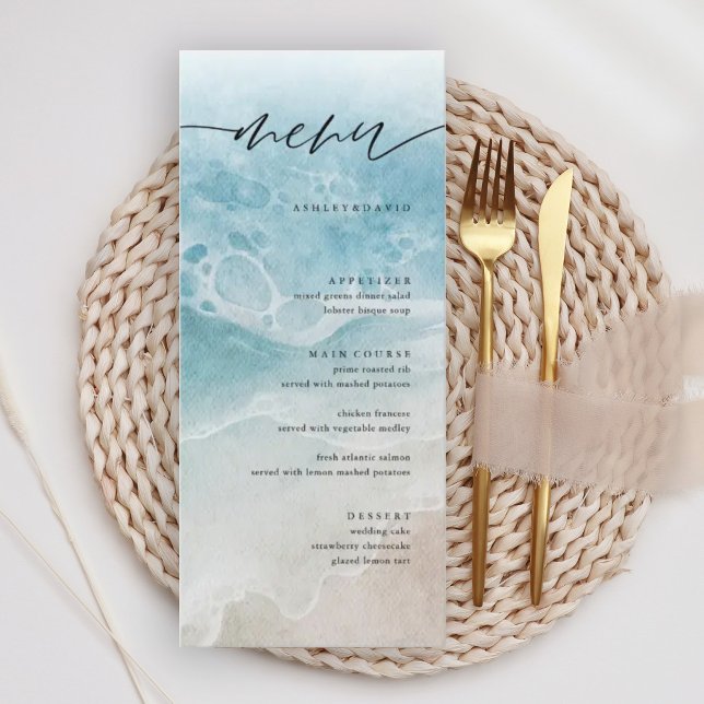 Tarjetas de menú de bodas en la playa costera de v (Subido por el creador)