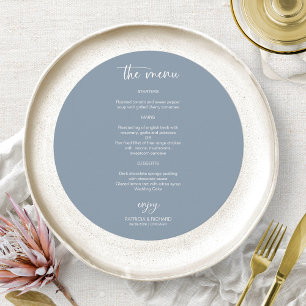 Tarjetas de menú de círculo de boda azul polvorien