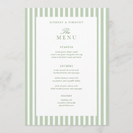 Tarjetas de menú de mesa de boda clásicas verdes d