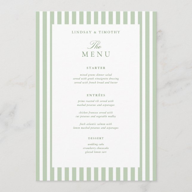 Tarjetas de menú de mesa de boda clásicas verdes d (Anverso)
