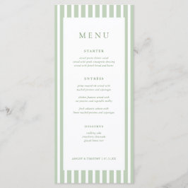 Tarjetas de menú de mesa de boda con rayas verde s