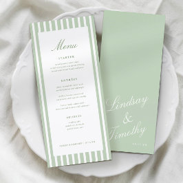 Tarjetas de menú de mesa de boda de rayas verde sa