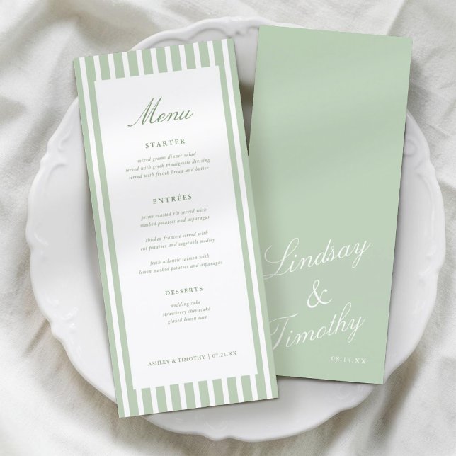 Tarjetas de menú de mesa de boda de rayas verde sa (Subido por el creador)