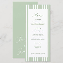 Tarjetas de menú de mesa de boda de rayas verde sa