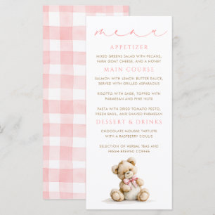 Tarjetas de menú de osito de peluche con estampado