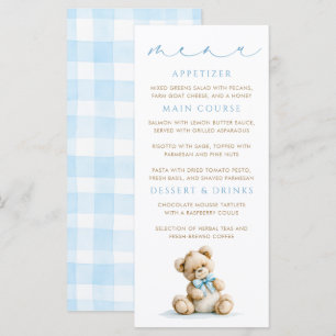 Tarjetas de menú de patrón de gingham azul de osit