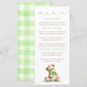 Tarjetas de menú de patrón de gingham verde de osi