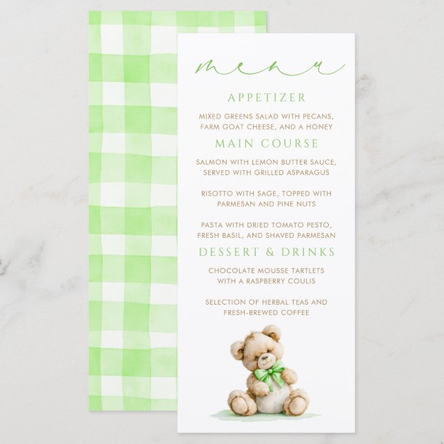 Tarjetas de menú de patrón de gingham verde de osi (Anverso / Reverso)