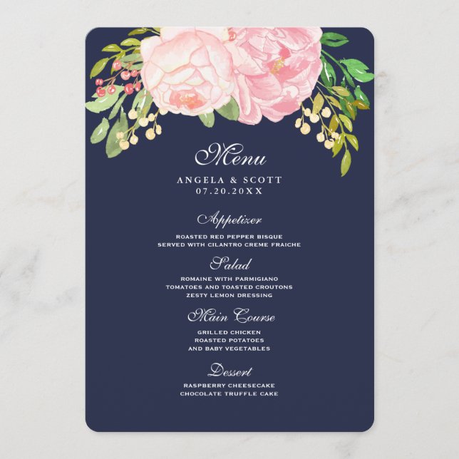 Tarjetas de menú de peones rosados de bonito (5x7) (Anverso)
