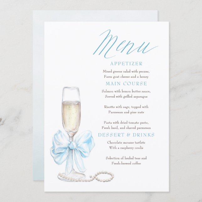 Tarjetas de menú de Perlas y Prosecco con estilo c (Anverso / Reverso)