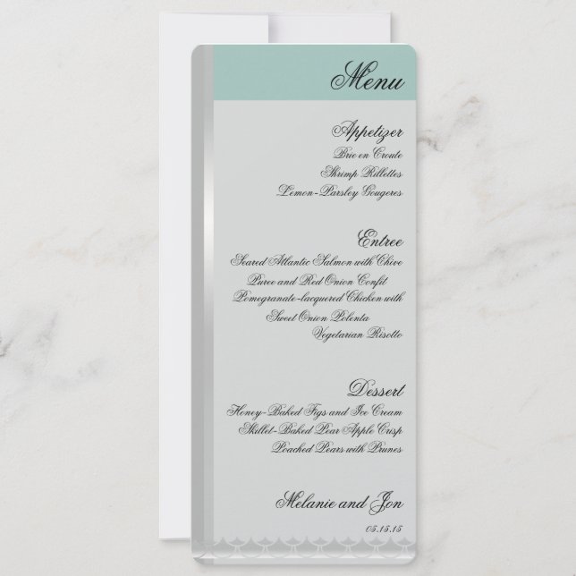 Tarjetas de menú de recepción de boda con bloques  (Anverso)