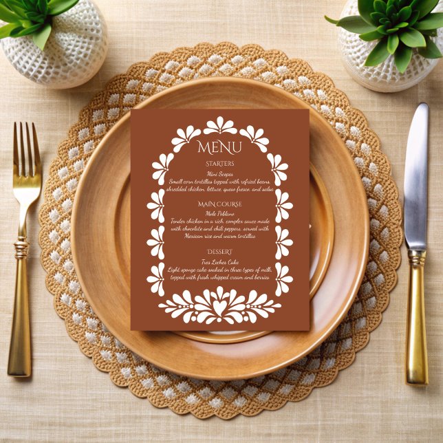 tarjetas de menú de terracota talavera de fiesta m (Mexican fiesta vintage talavera terracotta boho arch menu cards personalized menu cards )