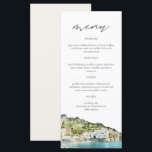 Tarjetas de menú del Boda AMALFI COAST Watercolor<br><div class="desc">Este menú incluye una pintura acuarela de la costa de Amalfi,  acompañada de una sencilla combinación de fuentes. Este menú es perfecto para su boda o evento temático italiano.</div>