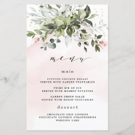 Tarjetas de menú del Boda azul turbio de color dor