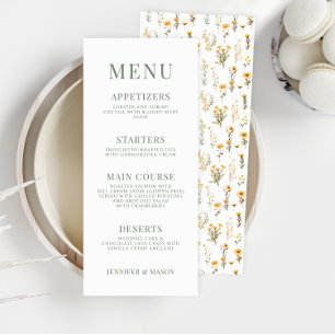 Tarjetas de menú del boda de flor de prado de flor