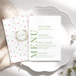 Tarjetas de menú del Boda de flores verde rosa bot