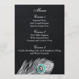 Tarjetas de menú del boda de pavo real de Chalkboa