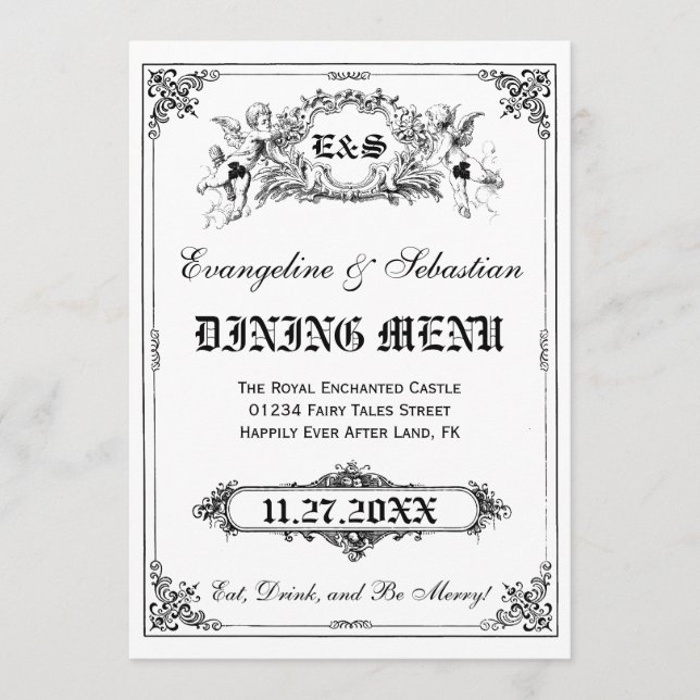 Tarjetas de menú del Boda del libro de cuentos de  (Anverso)