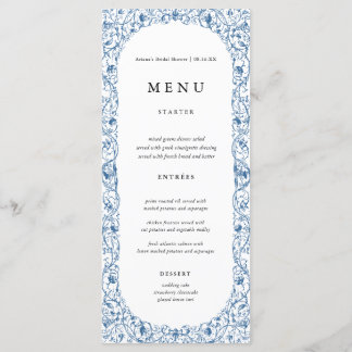 Tarjetas de menú del Boda floral azul vintage