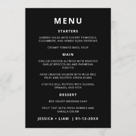 Tarjetas de menú del Boda negro minimalista
