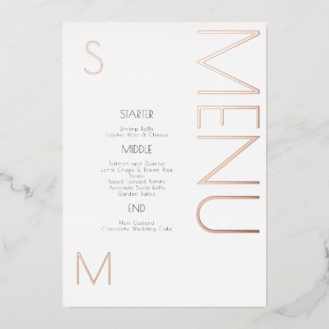 Tarjetas de menú del día de Boda en negrita (Anverso)