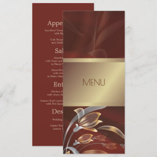 Tarjetas de menú elegantes florales caoba oro