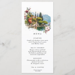 Tarjetas de menú floral boda del lago Como Italia