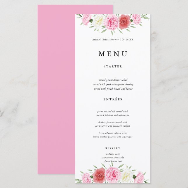 Tarjetas de menú Floral Eucalyptus Boda (Anverso / Reverso)