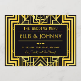 Tarjetas de menú geométrico en negro y oro