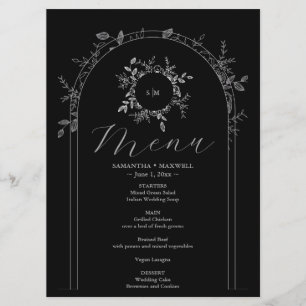 Tarjetas de menú impresas negras de lujo elegantes