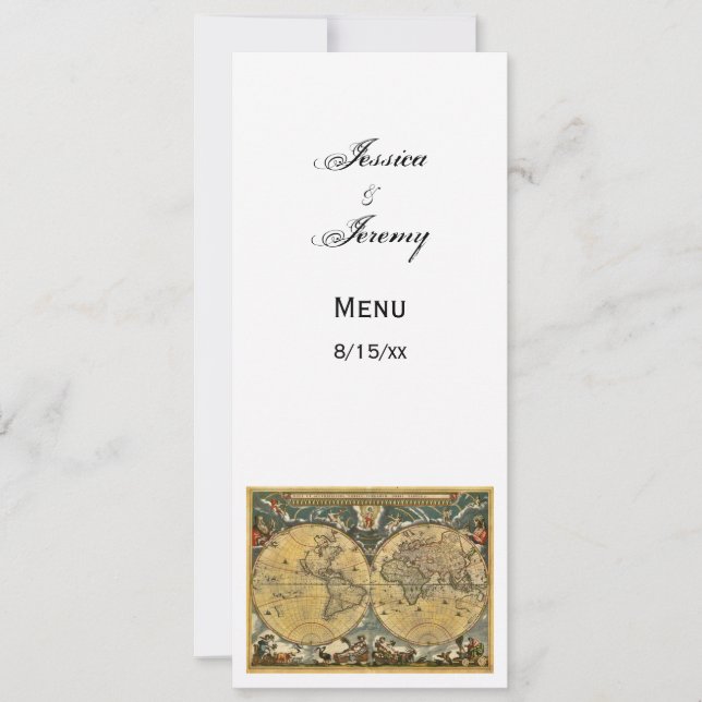 Tarjetas de menú Mapa Mundial Antiguo Blanco #2 (Anverso)