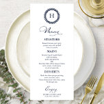 Tarjetas de menú Monograma Boda Azul de la Marina<br><div class="desc">Una carta de boda de caligrafía de moda sencilla. Yo ofrezco un servicio de personalización gratuito,  si tienes alguna pregunta o petición especial,  por favor no dudes en contactarme.</div>