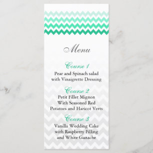 Tarjetas de menú Ombre boda verde de menta de chev