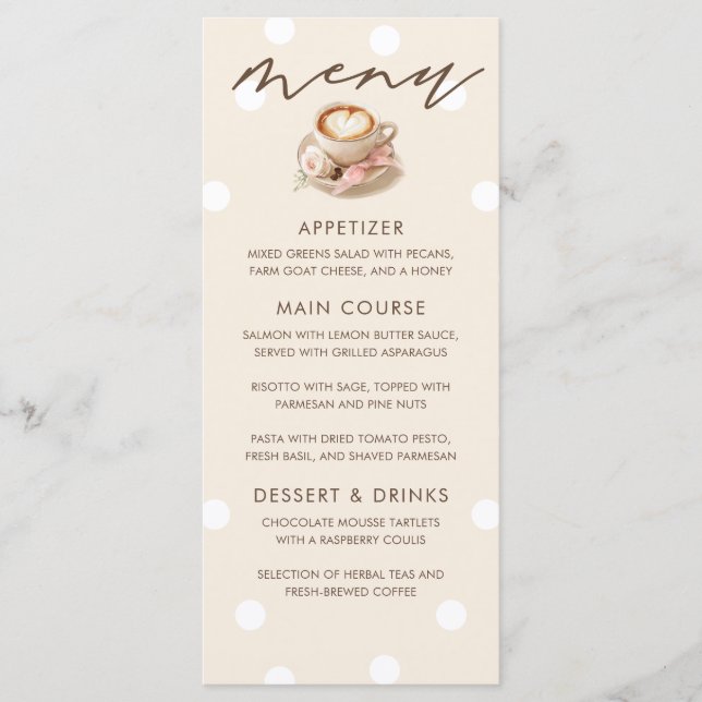 Tarjetas de menú para baby shower con tema de café (Anverso)
