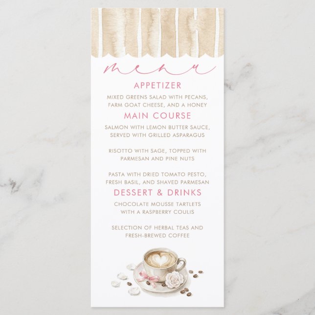 Tarjetas de menú para baby shower con tema de café (Anverso)