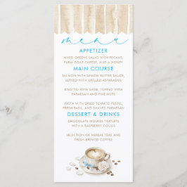 Tarjetas de menú para baby shower con tema de café
