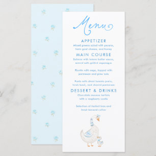 Tarjetas de menú para baby shower con tema de gans