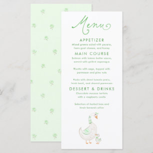 Tarjetas de menú para baby shower con tema de gans