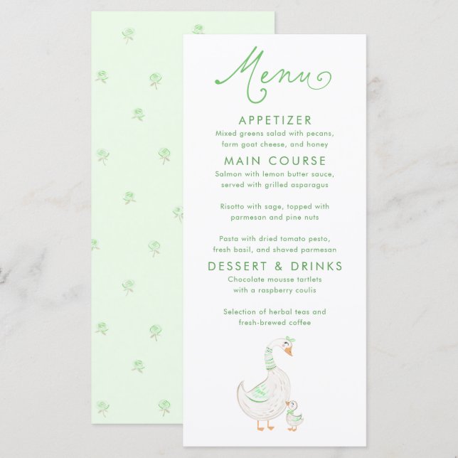 Tarjetas de menú para baby shower con tema de gans (Anverso / Reverso)