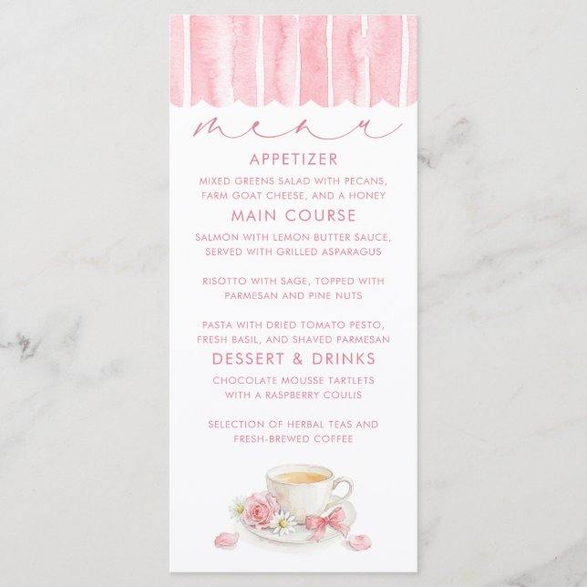 Tarjetas de menú para baby shower de niña con tema (Anverso)