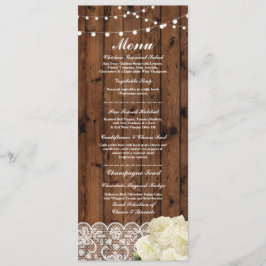 Tarjetas de menú para boda con encaje de madera rú